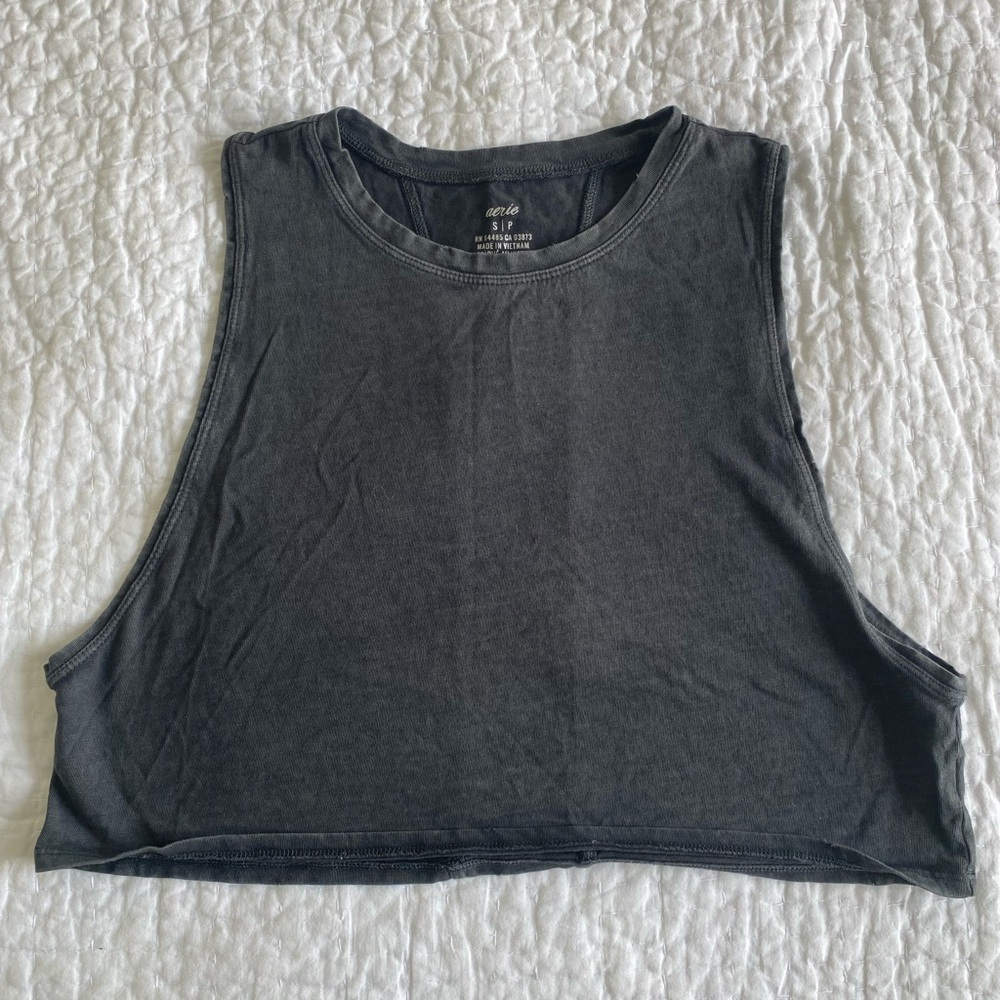 Aerie Gray Muscle Tee Crop Top